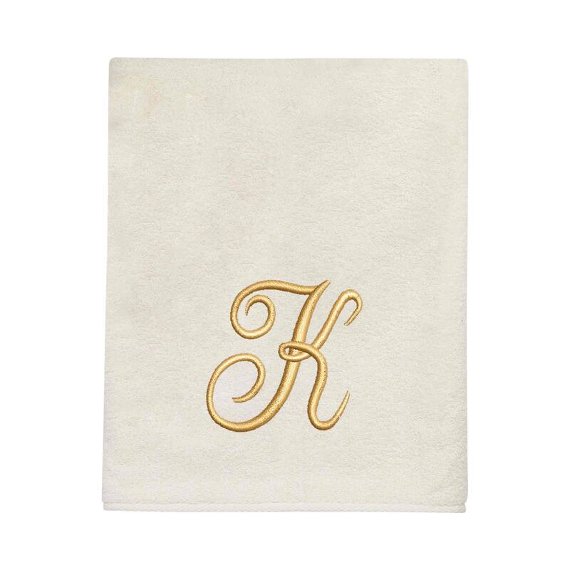 Avanti Linens Ivory/Gold Script Monogram Bath Towel Letter K - Bath Towel