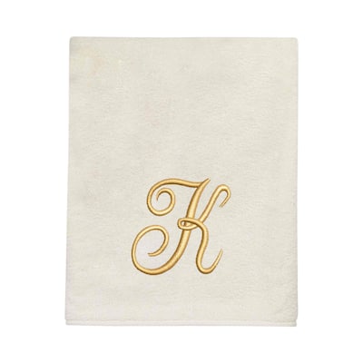 Avanti Linens Ivory/Gold Script Monogram Bath Towel Letter K - Bath Towel