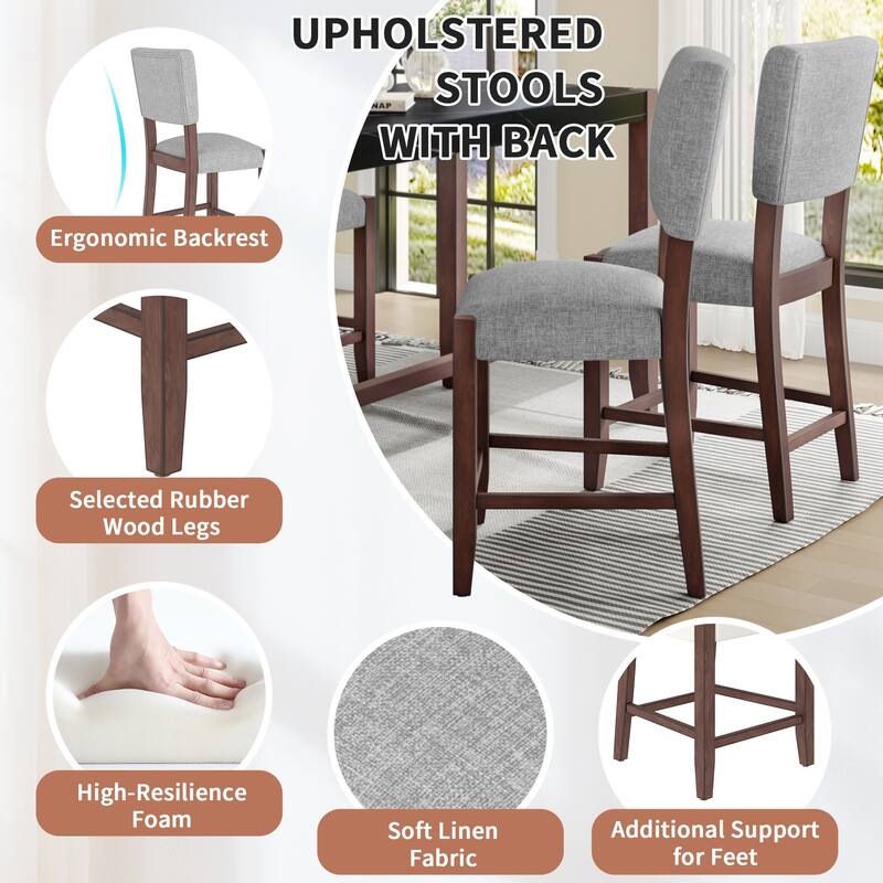 Modern 5-Piece Faux Marble Dining Set, Bar Height Table with 4 Upholstered Chairs, Ideal for Small Spaces