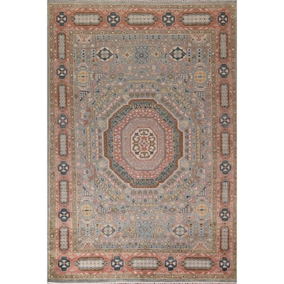 Gray Geometric Khotan Oriental Area Rug Hand-Knotted Wool Carpet - 8'9" x 12'3"