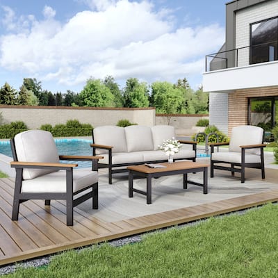 MAISON ARTS 5-Seat HDPE Outdoor Furniture Set, 4-Piece Rattan Patio Conversation Set