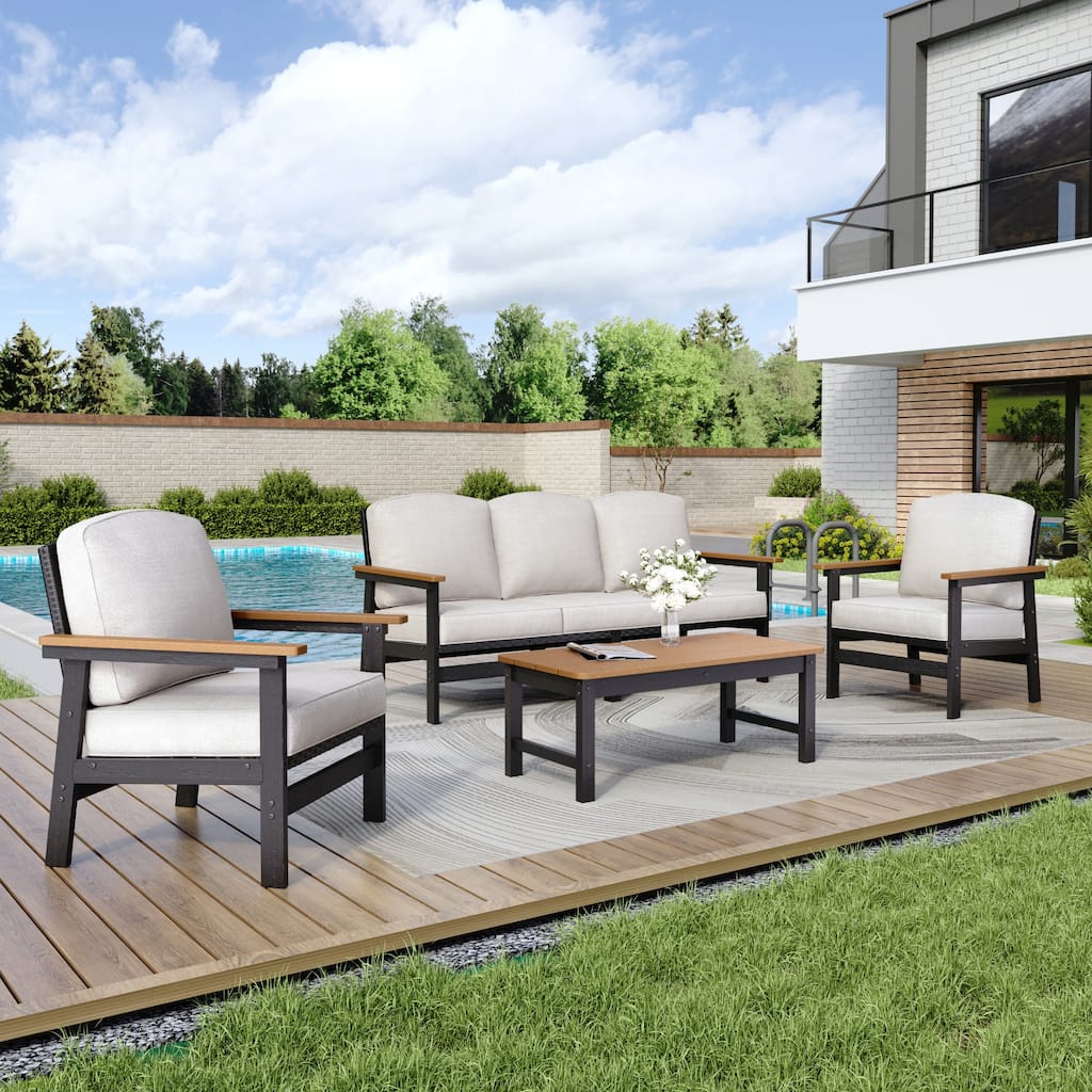 MAISON ARTS 5-Seat HDPE Outdoor Furniture Set, 4-Piece Rattan Patio Conversation Set