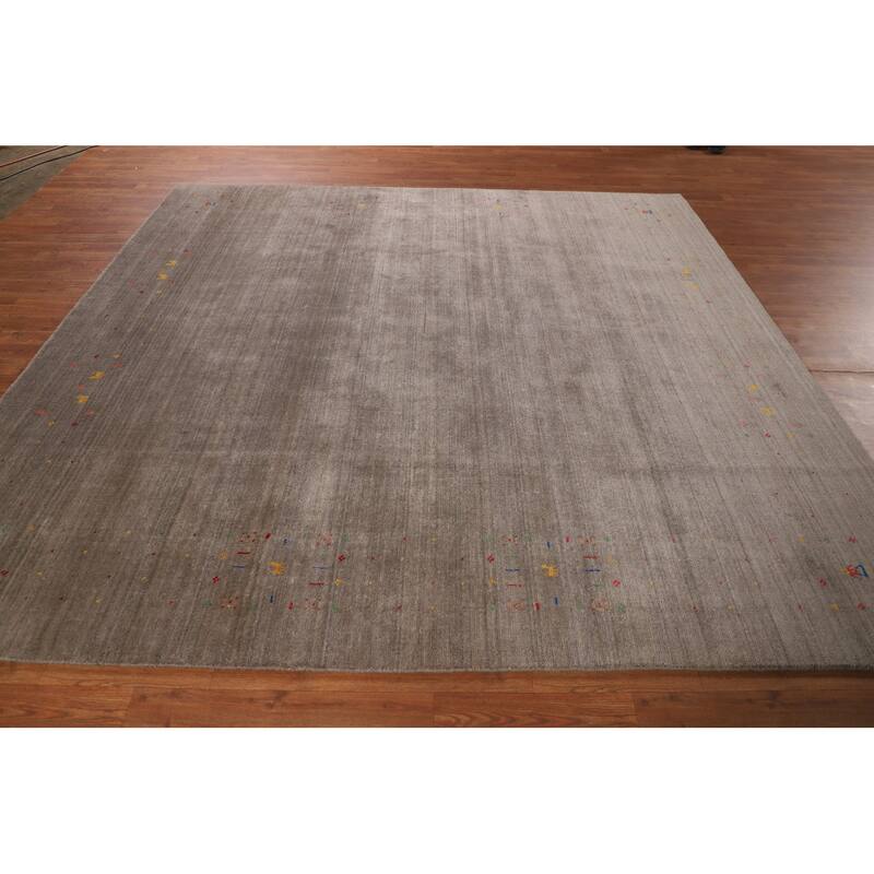 Earth Tone Gabbeh Indian Square Area Rug Silk Carpet - 8'2" X 8'5"