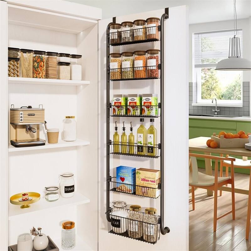 Over the Door Pantry Spice Rack Organizer with 6-Tier - 15.5"D x 12.2"W x 10.5"H - Black - 15.5"D x 12.2"W x 10.5"H