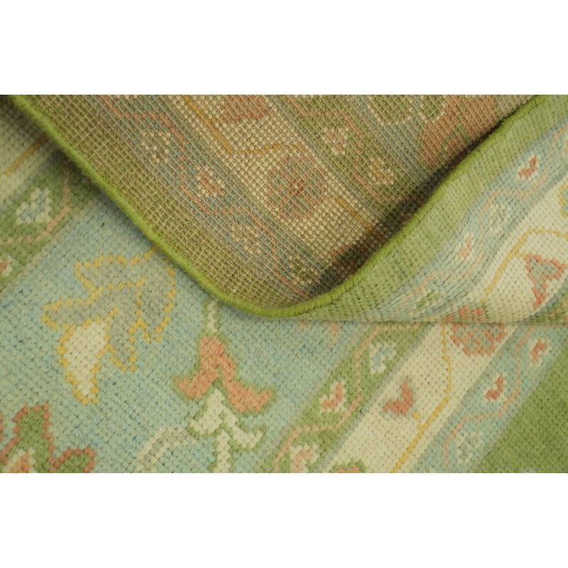 Floral Green Oushak Vegetable Dye Large Rug, Floral Geometric Carpet - 14' 10'' X 11' 10''