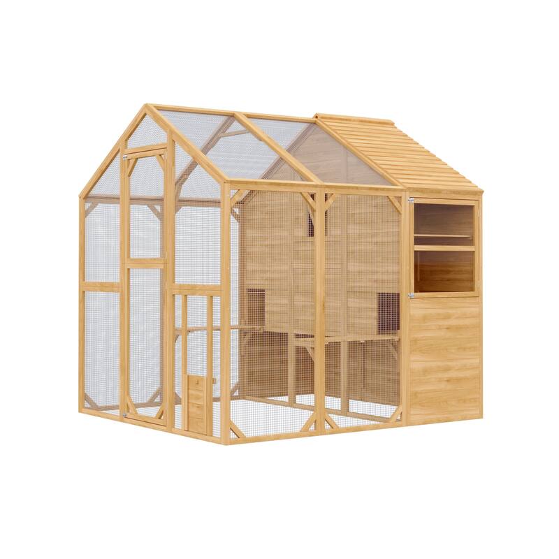 Multi-Functional Wood Chicken Coop Hen House or Cat Cage with Wire Mesh Run
