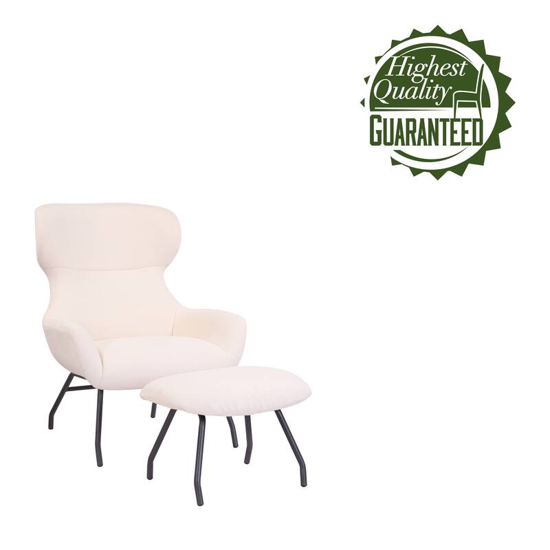 Porthos Home Autry Fabric Wingback Accent Chair and Ottoman Set with Steel Legs