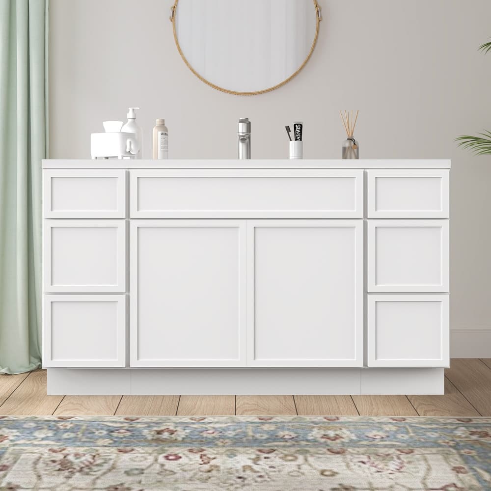 Vanity Art 60" Birch Freestanding Bathroom Vanity Cabinet without Top