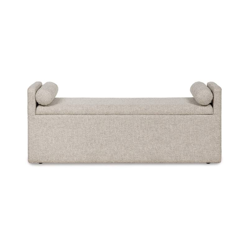 Dani Ottoman Bench, 2 Bolster Pillows and Hidden Storage, Beige 62 Inch