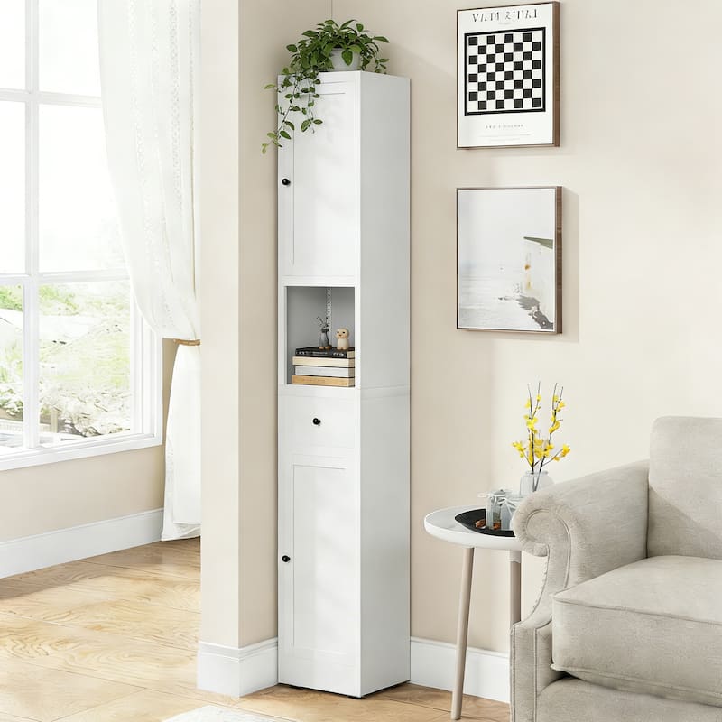 71 Inch Tall Bathroom Storage Cabinet, 5-Tier Narrow Metal Cabinet with 2 Doors & Adjustable Shelves, Freestanding Cabinet