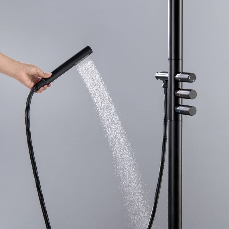 Rbrohant Freestanding Shower Head, Stainless Steel and Brass Outdoor Handheld Shower