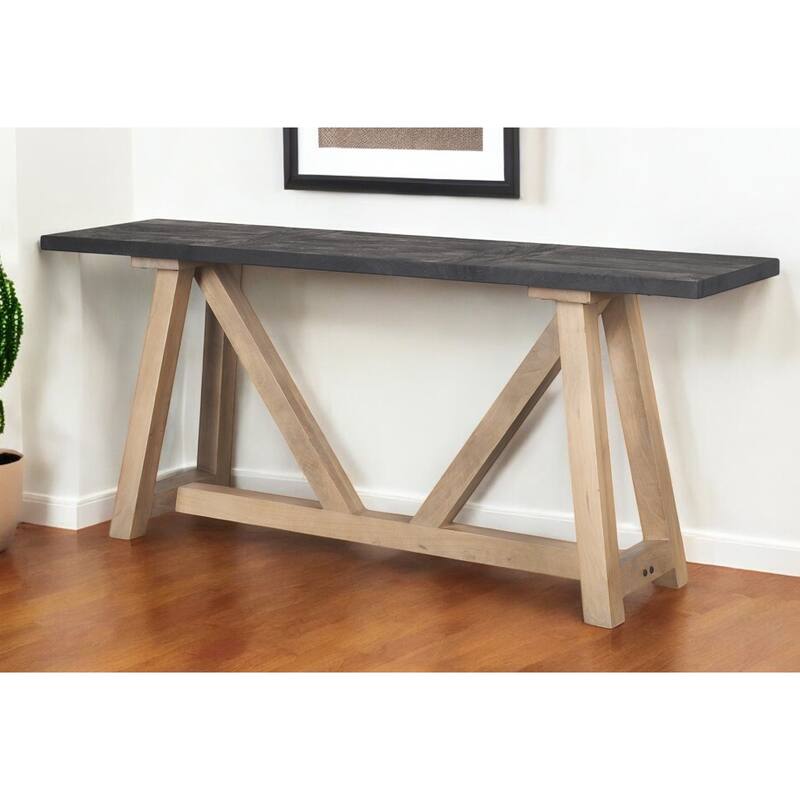 HomeRoots 70" Black and Brown Solid Wood Trestle Console Table - 70' X '30' X '18 - Black