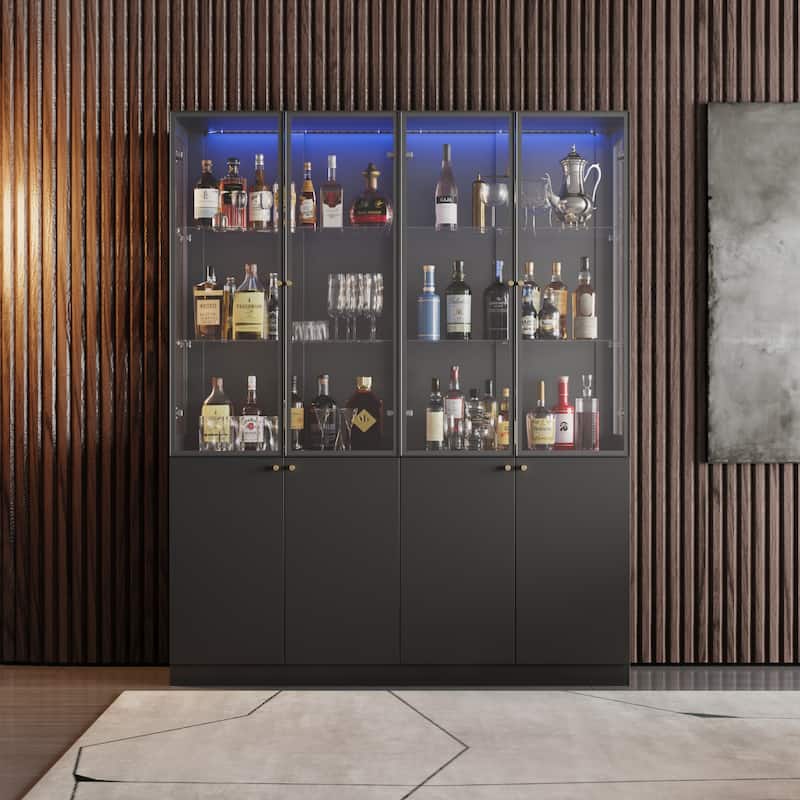LED Glass Display Cabinet with Aluminum Alloy Frame Glass Door Showcase Wine Storage Cabinet - 63"Wonly