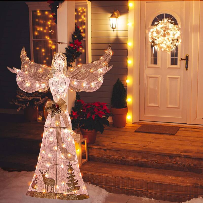 Costway 5 FT Pre-Lit Christmas Angel 3D Glittered Decoration with Halo - See Details