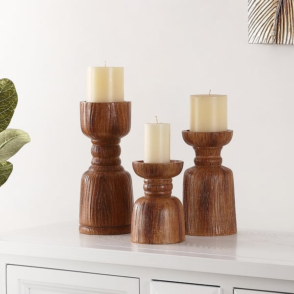 slide 2 of 2, SAFAVIEH Lia Faux Wood Decorative Candle Holder (Set of 3) - 4.1" W x 4.1" L x 5.9" H