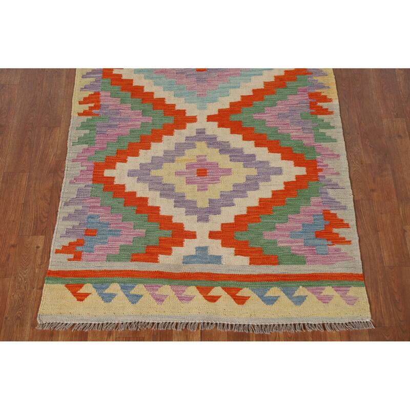 Oriental Reversible Kilim Accent Rug Hand-Woven Wool Carpet - 3'3"x 4'10"