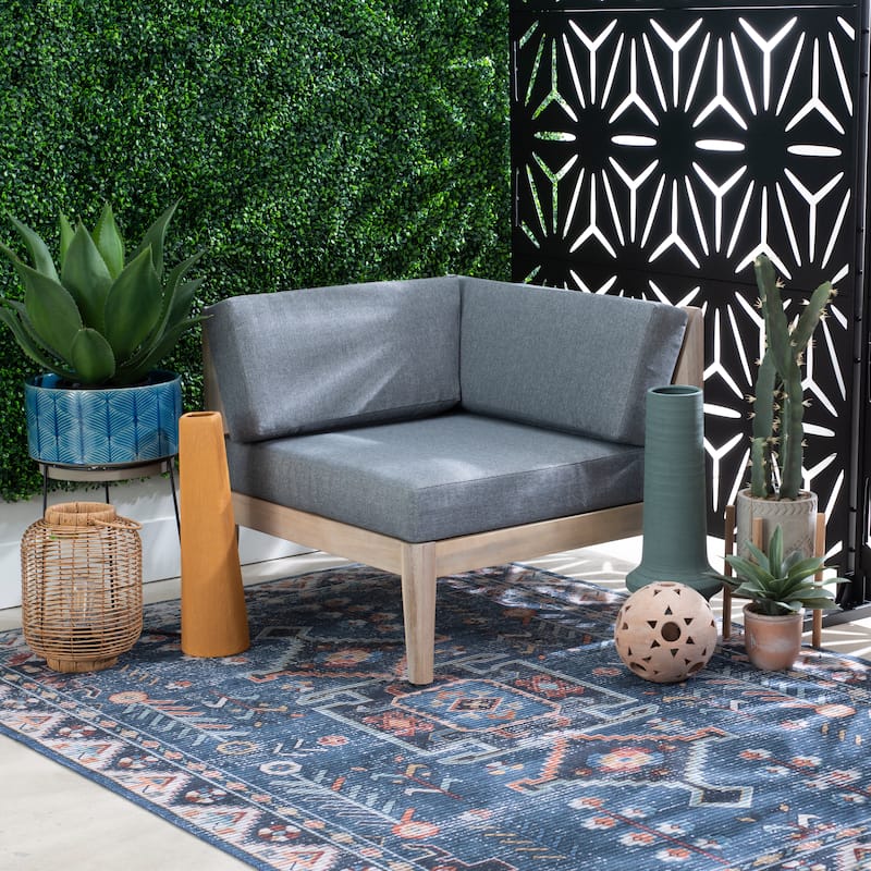 Sayre Outdoor Acacia Corner Chair with Cushion - Natural