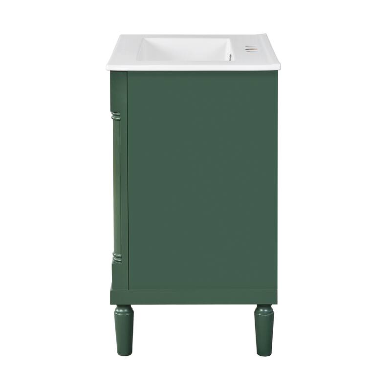 24-Inch Single Sink Bathroom Vanity with Storage Cabinet, Glossy Ceramic Basin, Soft-Closing Hinges, and Large Shelves