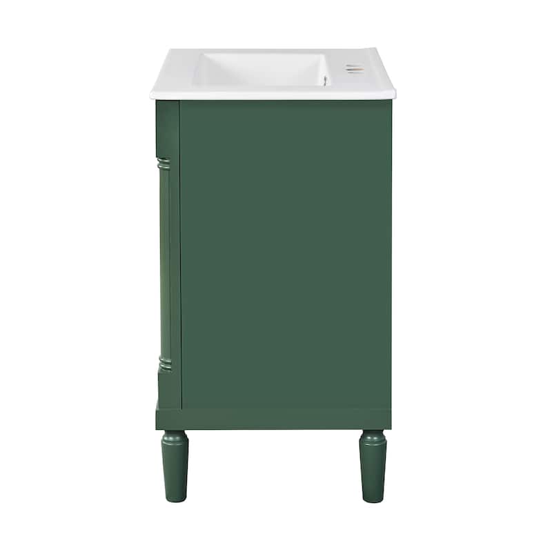 Single Sink Bathroom Vanity with Large Storage Shelves and Metal Knobs