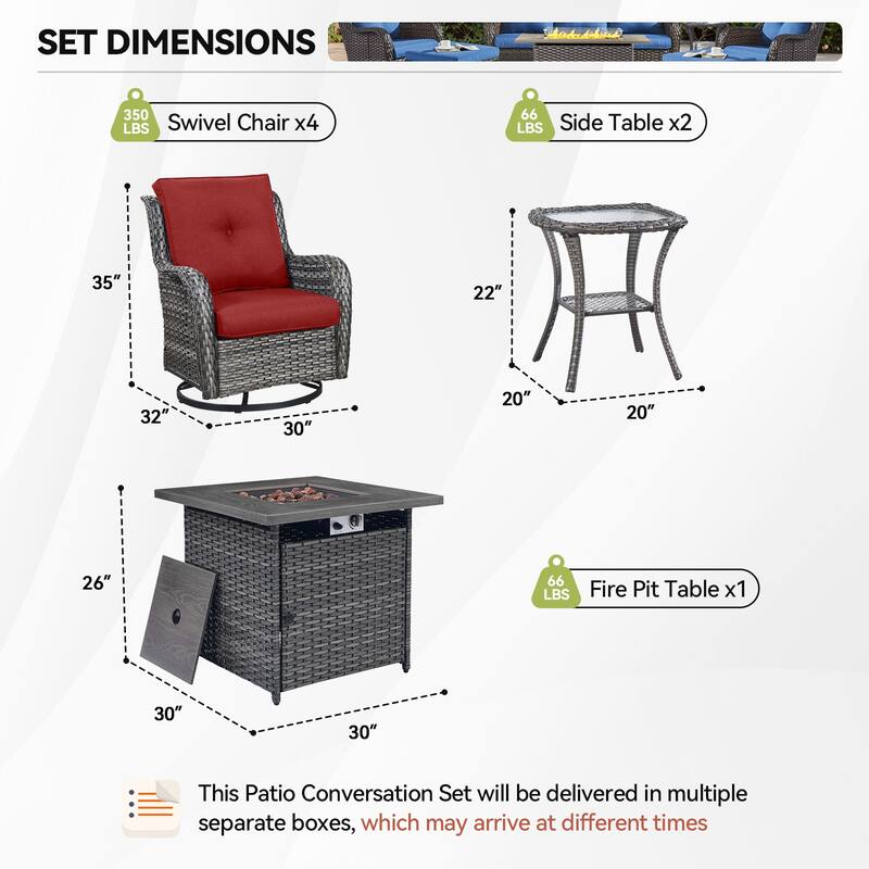 Fire Pit Table with 4PCS Swivel Chairs and Table Grey-Red - Grey