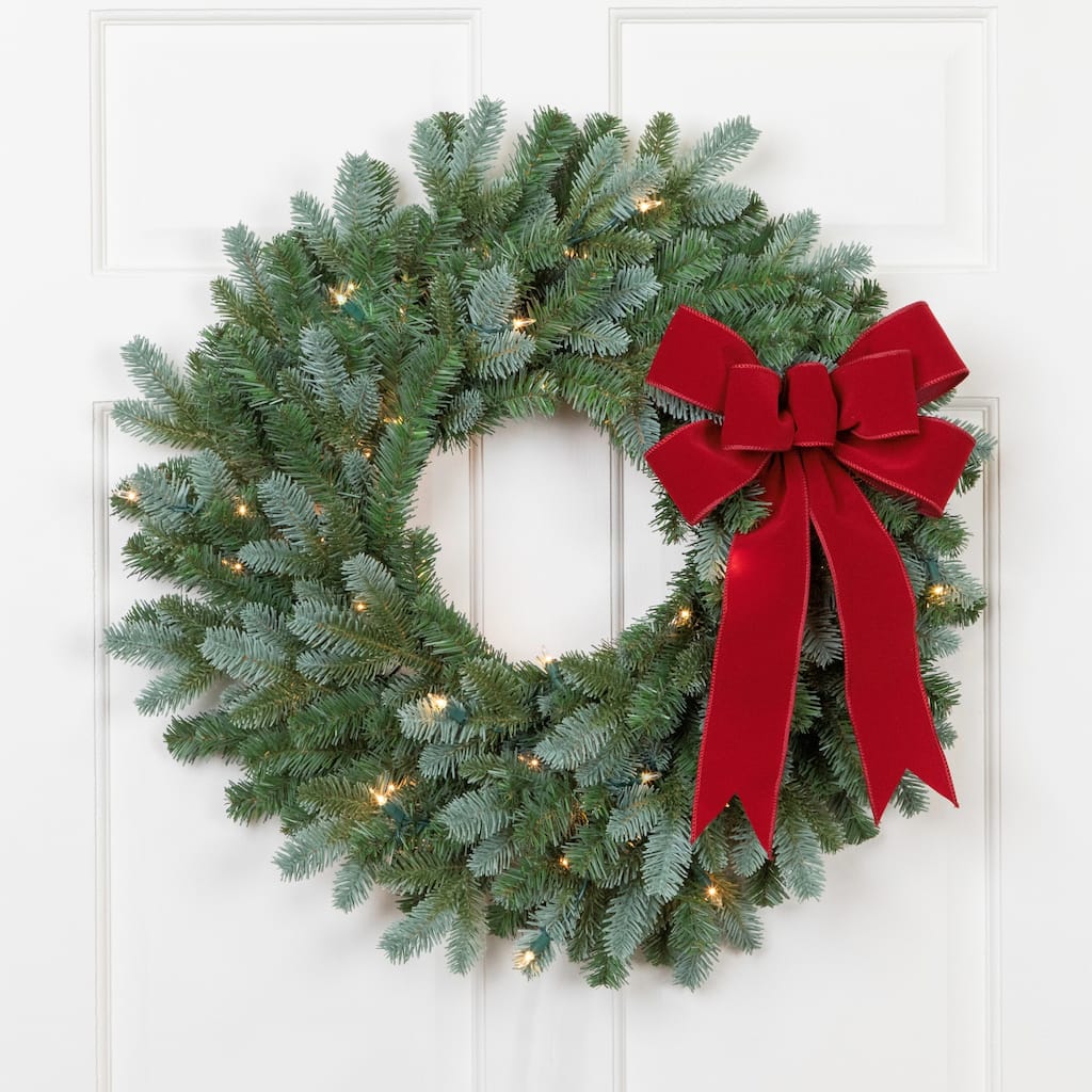 Pre-Lit Blue Spruce Artificial Christmas Wreath - 24" - Clear