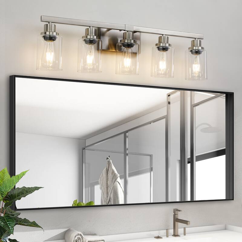 31" 5-Light Vanity Light with Clear Glass Shades, Modern Iron Metal Bathroom Wall Fixture for Mirror(No Bulbs)