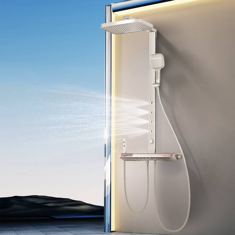 Exposed Tub and Shower Faucet with Hand Shower Brass Thermostatic Brass Wall Mount Complete Shower System with Waist Massage