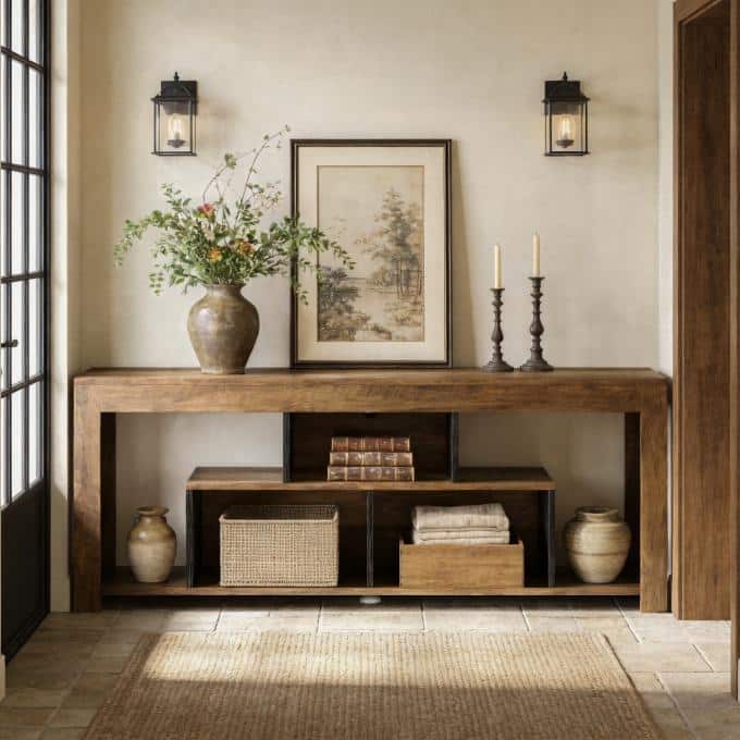 63" Rustic Wooden Console Sofa Table, Long Entryway Table with Storage