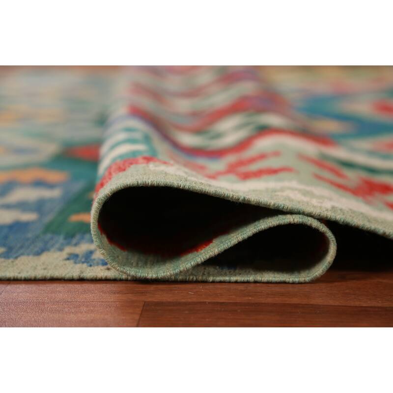 Hand Woven Oriental 100% Wool Carpet Southwestern Geometric Multi-Colored Kilim Area Rug - 8' 3'' X 5' 7''