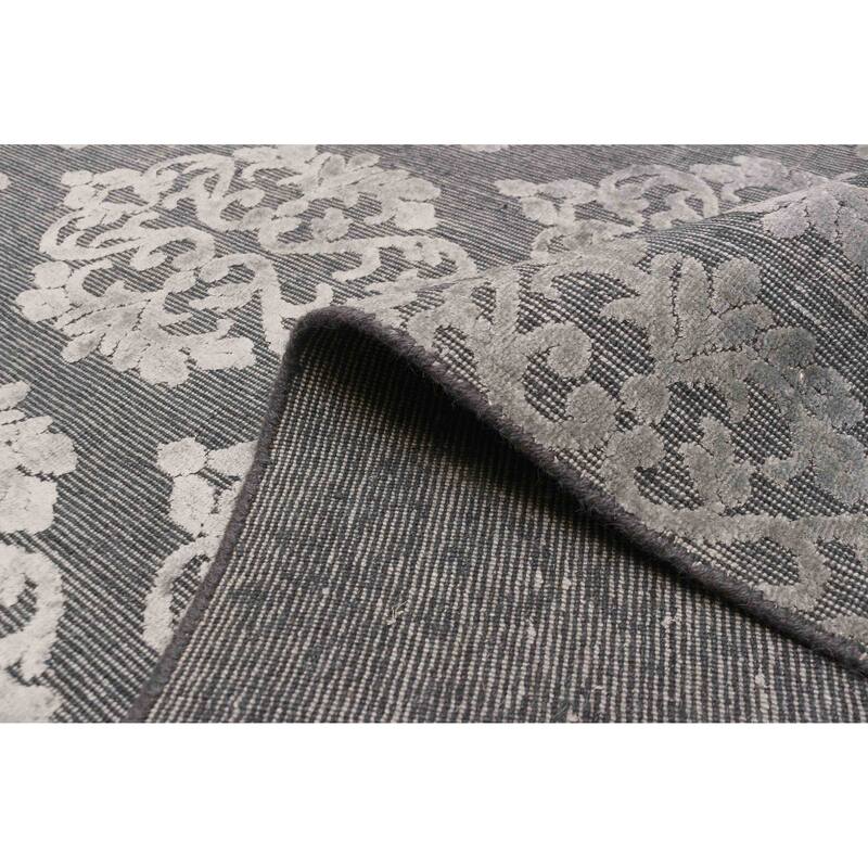 ECARPETGALLERY Hand Loomed Elysian Dark Grey Viscose, Wool Rug - 5'6 x 8'5
