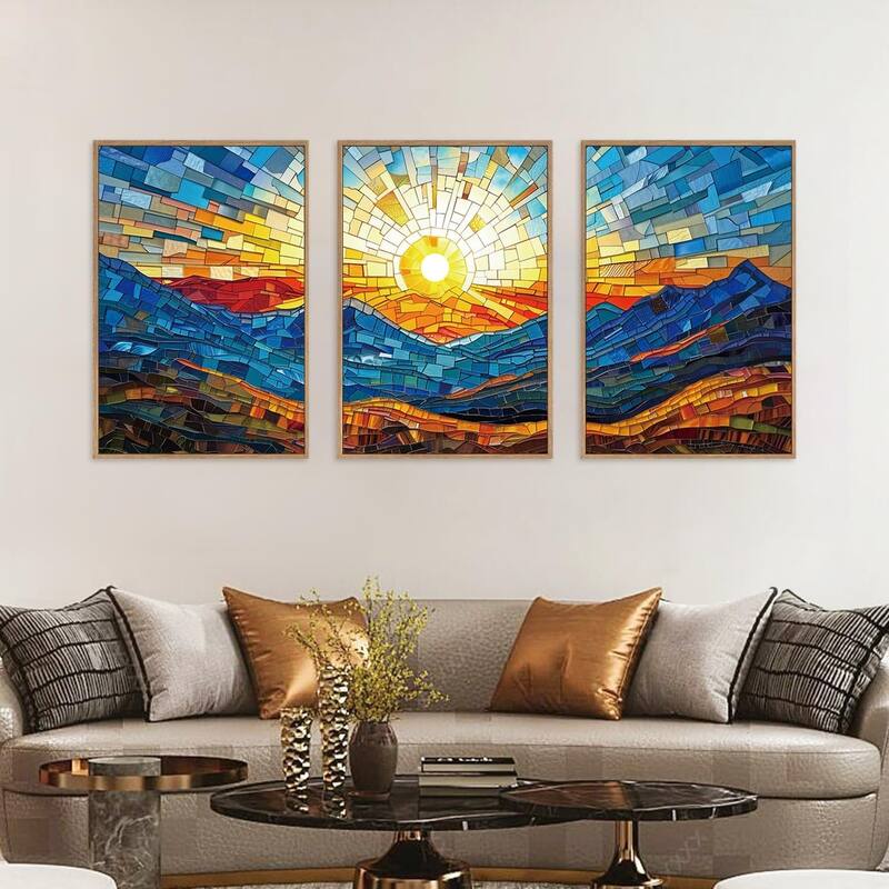 Mosaic Mountains Framed Canvas Wall Art Set