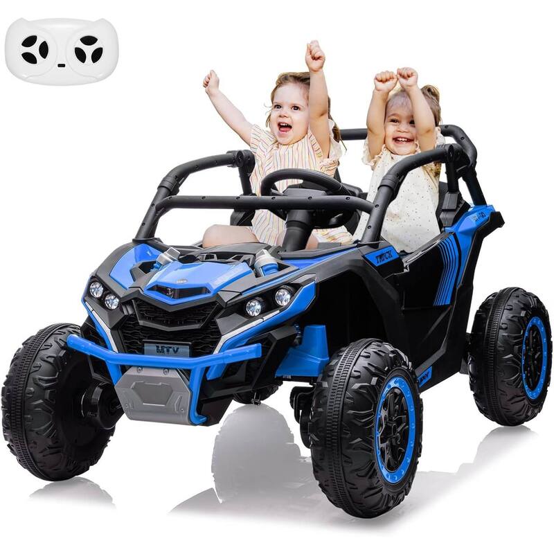 2-Seater Electric Ride-On Car Toy with Remote Control for Best Kids Gift, Black - Blue