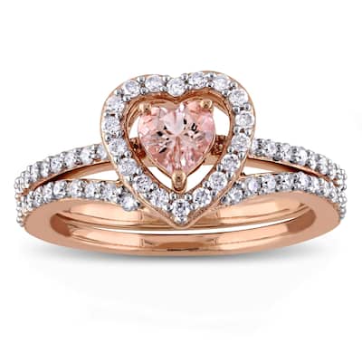 Miadora Signature Collection 10k Rose Gold Morganite and 1/2ct TDW Diamond 2-Piece Bridal Ring Set - Pink
