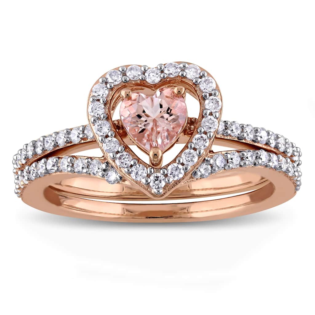 Miadora Signature Collection 10k Rose Gold Morganite and 1/2ct TDW Diamond 2-Piece Bridal Ring Set - Pink