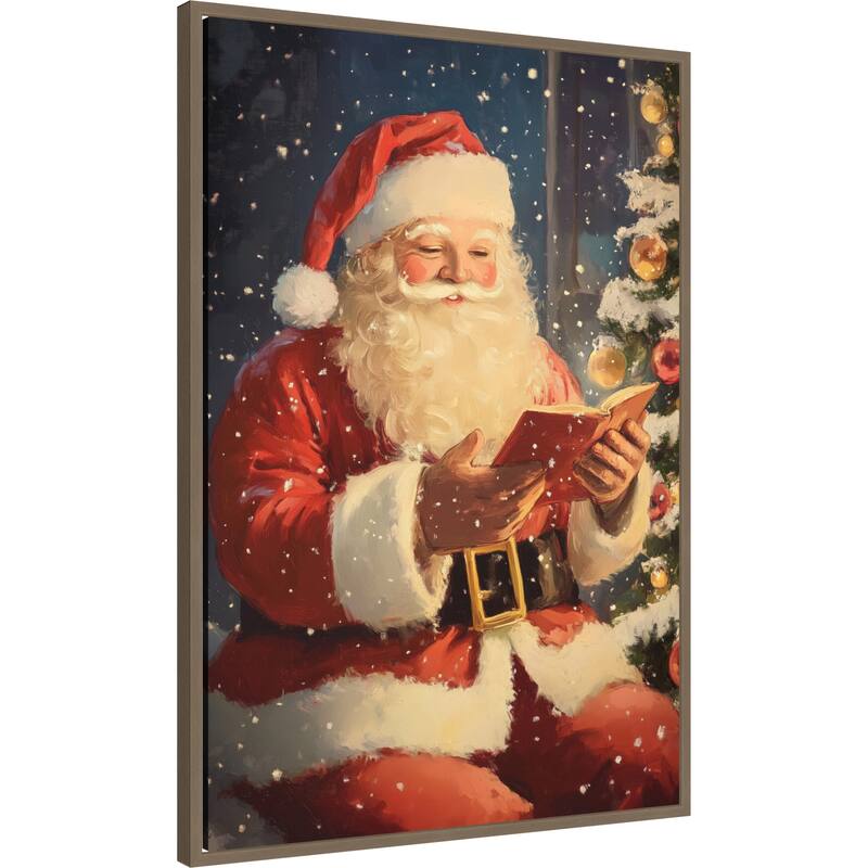 Santa Reading I by Melloi Art Prints (23 x 33 in.), Framed Canvas Wall Art Print - Sylvie Dark Gold