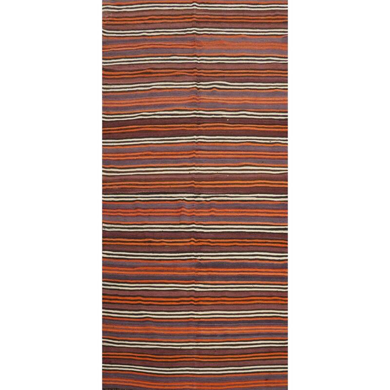Hand Woven Oriental 100% Wool Carpet Southwestern Geometric Multi-Colored Kilim Area Rug - 11' 1'' X 4' 10''