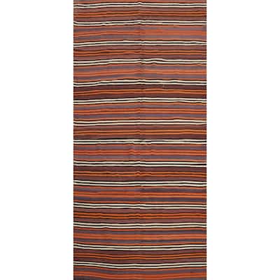 Hand Woven Oriental 100% Wool Carpet Southwestern Geometric Multi-Colored Kilim Area Rug - 11' 1'' X 4' 10''