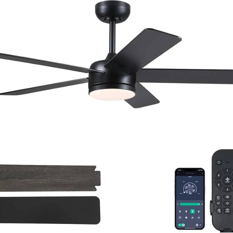 46 Inches Downrod Ceiling Fan with Light and Remote,Quiet DC Motor,Reversible Blades - 46 Inches