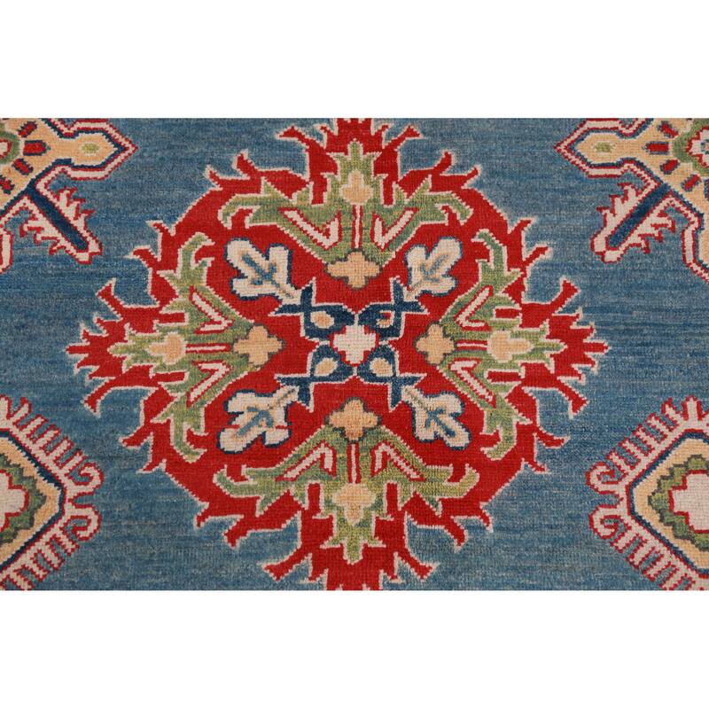 Hand Knotted Oriental 100% Wool Carpet Traditional Medallion Navy Blue & Blues Kazak Area Rug - 9' 11'' X 7' 10''