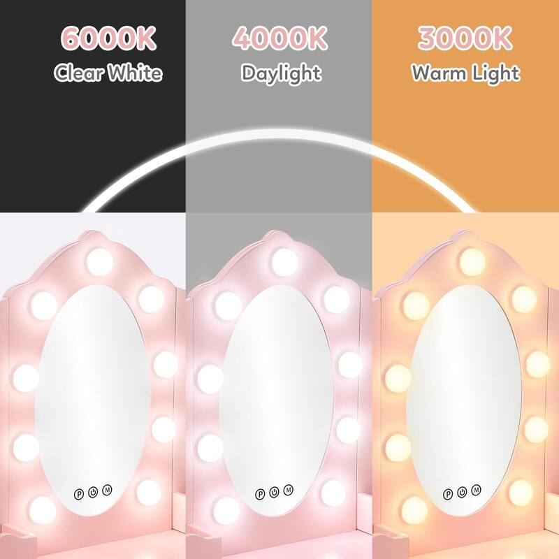 Princess Vanity Set with Touch Light and 3 Mirrors