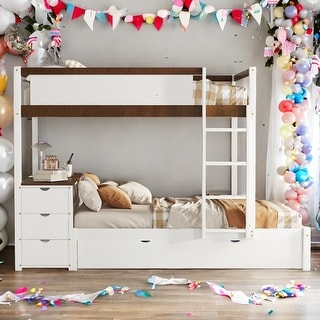 Full-Over-Full Bunk Bed with Twin size Trundle,Storage and Desk,Space-Efficient Multifunctional Loft Bunk Bed With Storage