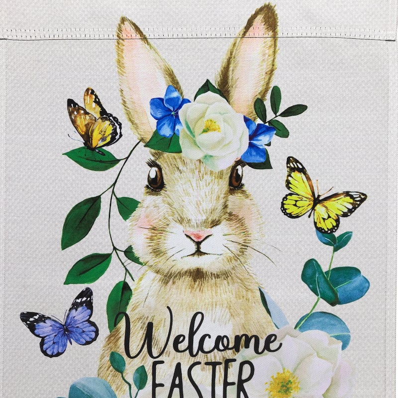 Bunny and Butterflies "Welcome Easter" Floral Outdoor Garden Flag 18" x 12.5"
