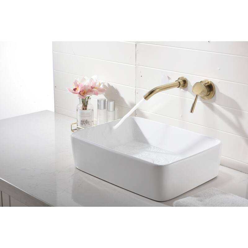 Wall Mounted Bathroom Sink Single Handle Faucet with Pop Up Drain, Silent Splash Proof, No Overflow, Easy Clean
