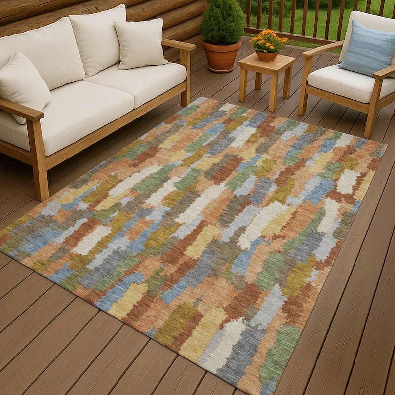 Machine Washable Indoor/ Outdoor Contemporary Stacks Chantille Rug - Copper - 8' x 10'