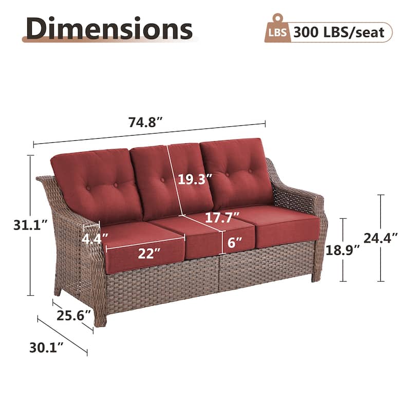 Gymojoy 75'' 3-Seat Paito Wicker Sofa with 6-Inch Ultra-Plush Cushions & Water-Resistant Olefin Fabric