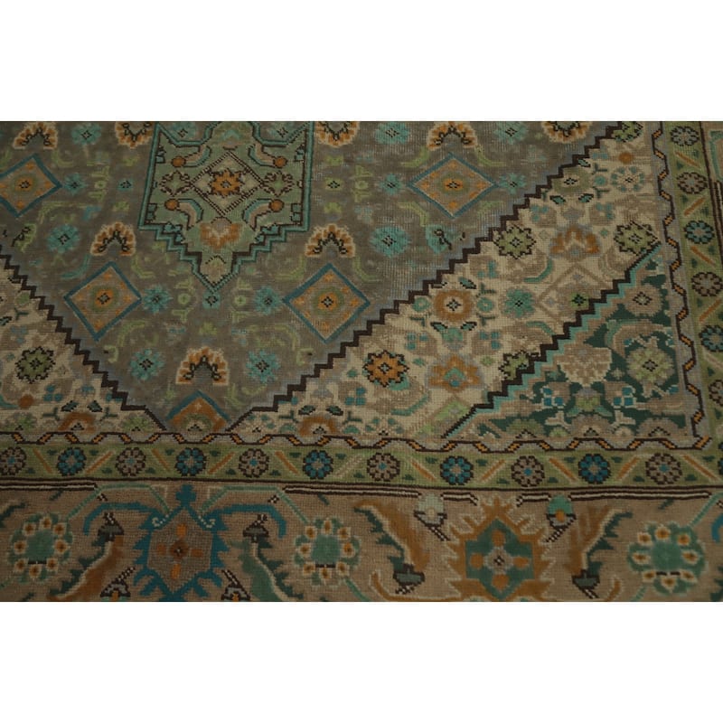 Hand Knotted Oriental 100% Wool Carpet Traditional Floral Greys & Charcoal Tabriz Area Rug - 9' 3'' X 6' 5''