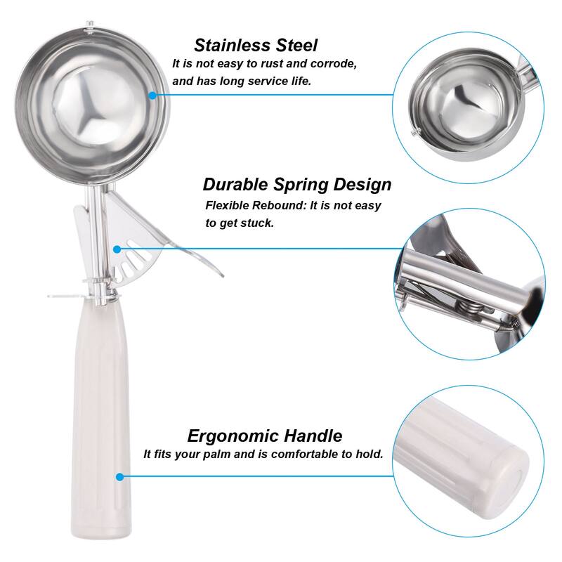 3.2 Ounce Ice Cream Scoop with Trigger, Portion Cookie Scoop, Beige