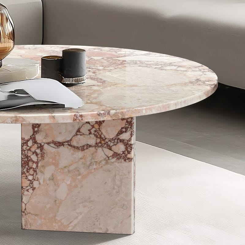 Roomfitters Marble Coffee Table Set, Round Living Room Tables, Solid Stone Modern Accent Table Set, Genuine Marble