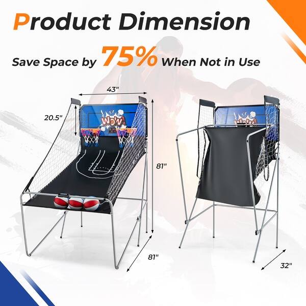 dimension image slide 1 of 2, Dual Shot Basketball Arcade Game with 8 Game Modes and 4 Balls - 81" x 43" x 81"