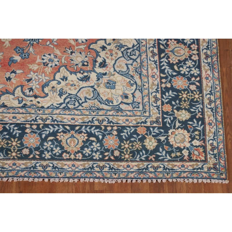 Distressed Kashan Persian Antique Area Rug Handmade Wool Carpet - 7'2"x 10'0"